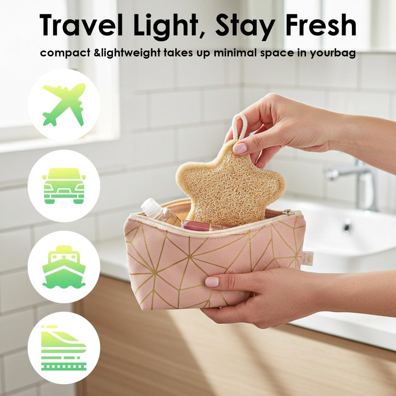QFGasre 2PCS Travel Loofah Exfoliating Body Scrubber Made with Natural Egyptian Shower Loofah Sponge Shower Exfoliator for Women and Men (Stars Shape