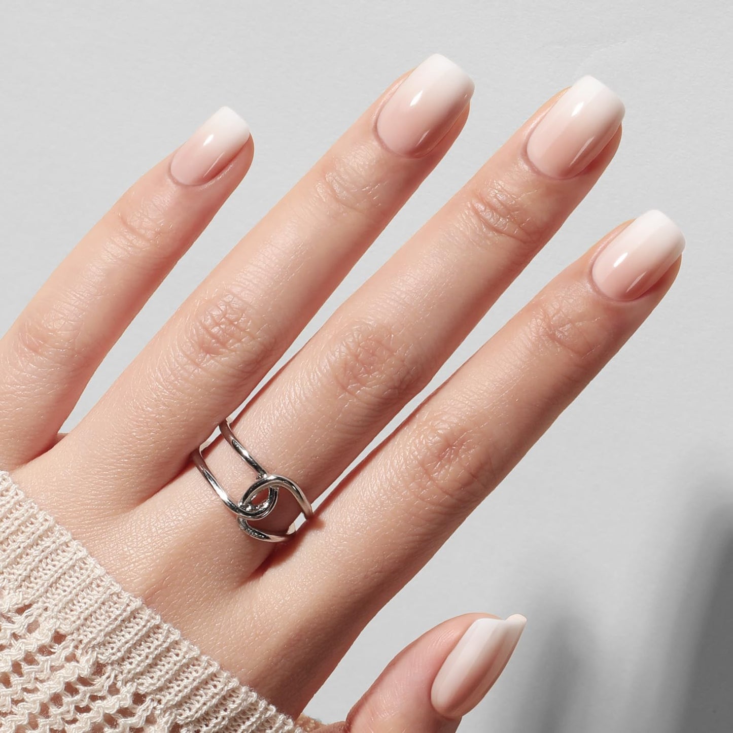 UNA GELLA Press On Nails - Ombre Soft Gel Short Square Kit with Adhesive Tabs & Nail File | 32 Reusable Fake Nails in Nude Cream