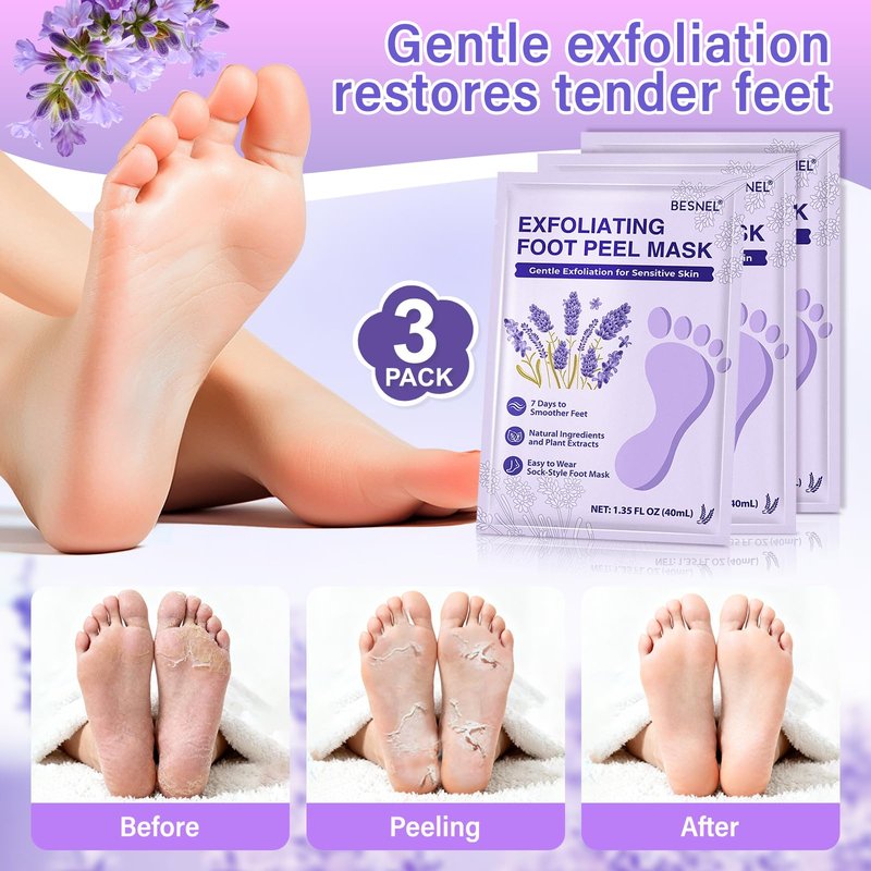 BESNEL 5Pack Moisturizing＆3Pack Foot Peeling Foot Mask, Teacher Appreciation Gifts, Hydrating Foot Masks Dry Cracked Feet, Soothing Moisturizer Socks Repair Rough Heels＆Baby Soft Feet(8P)