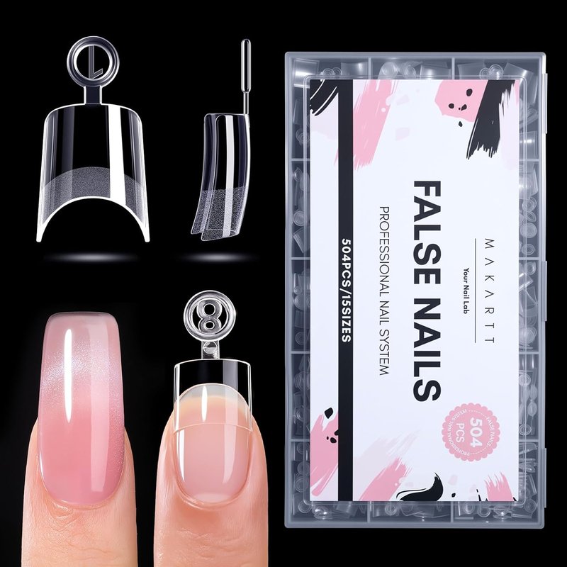 Makartt Short Square Nail Tips: 504 PCS Half Cover Pre-shaped Acrylic Nail Tips, Half Matte, 15 Sizes, False Nails - Easy-to-go Nail Extensions Manicure Supplies Salon DIY at Home
