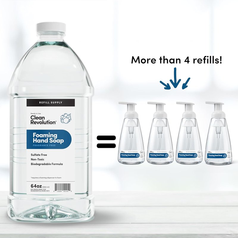 Clean Revolution Foaming Hand Soap Refill - Fragrance-Free, Ready-to-Use Formula, 64 Fl Oz