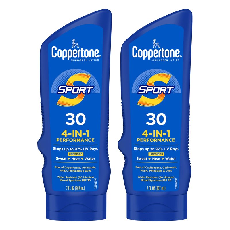 Coppertone Sport Sunscreen Lotion SPF 30, Sweat, Heat and Water Resistant Sunblock, Lightweight, Oxybenzone Free, Sunscreen Twin Pack, 7 Fl Oz Bottle, Pack of 2