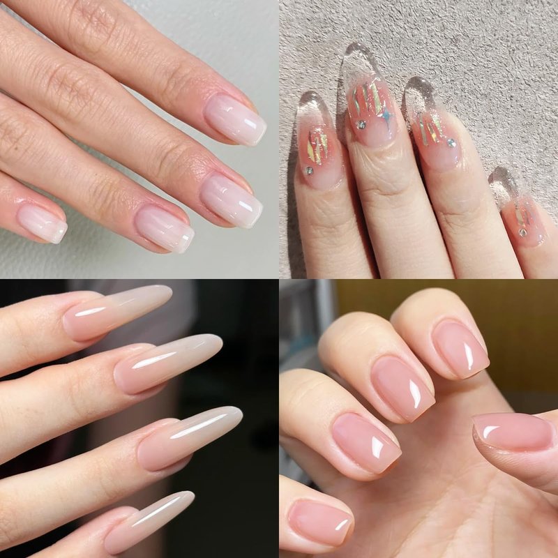 Fcozpjk Builder Gel for Nails, 4 Colors Thickening Builder Nail Gel Clear Milky White Nude Pink Nail Strengthener Gels Kit with Brush Pen Soak Off UV Polish Nail Extension Manicure Supplies
