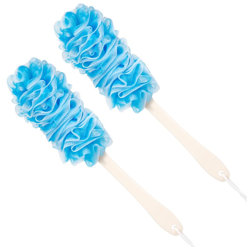 Arswin Loofah Back Scrubber for Shower,Loofah On a Stick,Anti-Slip Long Handle Bath Sponge Shower Brush,Soft Nylon Mesh Body Brush for Women&Men (Pack of 2, Blue)