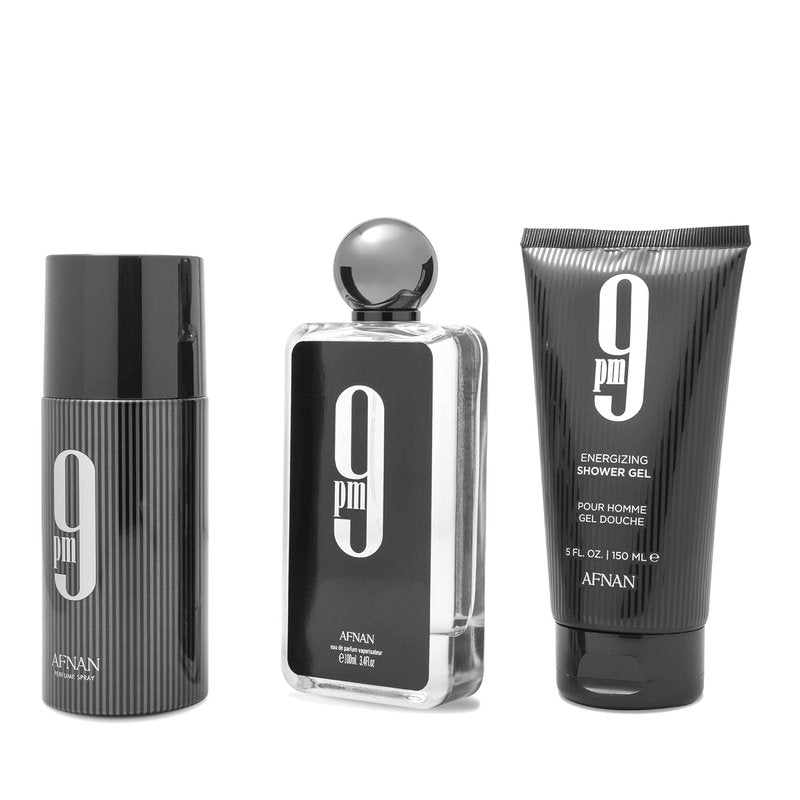 Afnan 9 PM Luxury Perfume Gift Set - Eau De Parfum (3.4 Oz), Deodorant & Shower Gel (5 Oz)