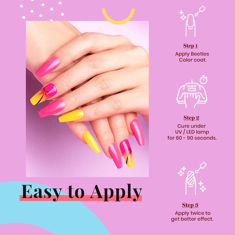 Beetles Pink Gel Nail Polish - Hot Pink Neon UV Gel for Long-Lasting Manicure | 15ML/0.51Fl Oz