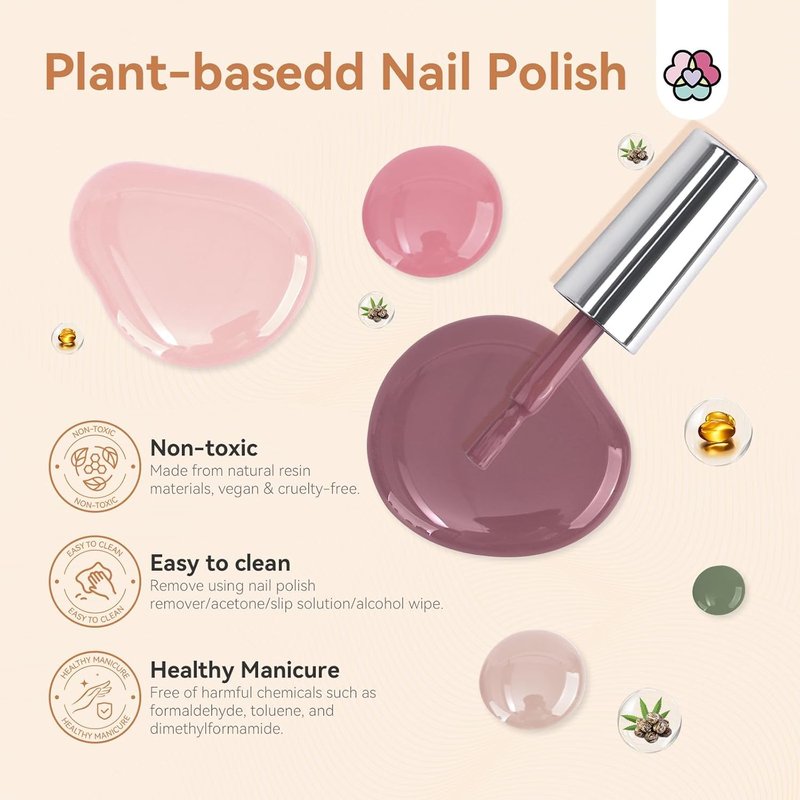 SAVILAND Pink Nail Polish Set - Quick Dry 12 Colors with Castor Oil Base & Top Coat | DIY Art Kit