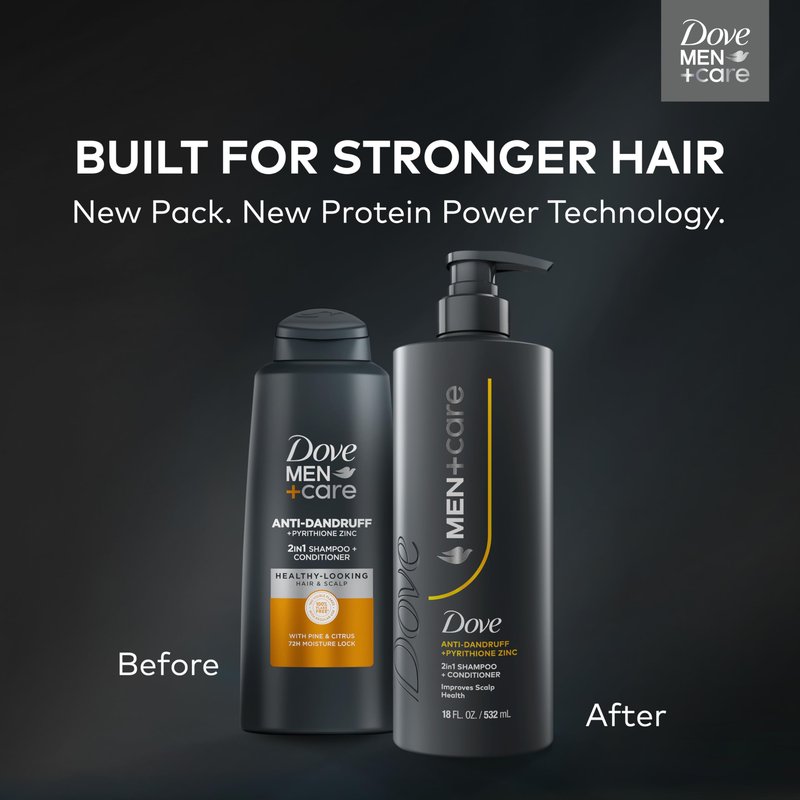 DOVE MEN+CARE 2-in-1 Shampoo + Conditioner Anti-Dandruff 1 ct to Improve Scalp Health, with Pyrithione Zinc, 18 oz