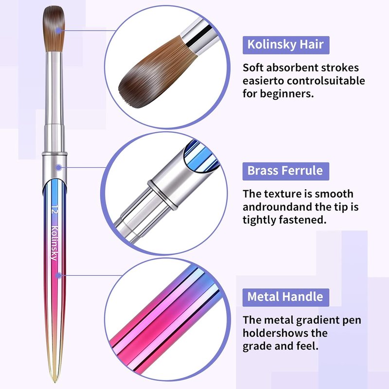Kolinsky | 100% Pure Acrylic Nail Brush - Handmade Round Size 12 for Professional Nail Art & DIY Manicure