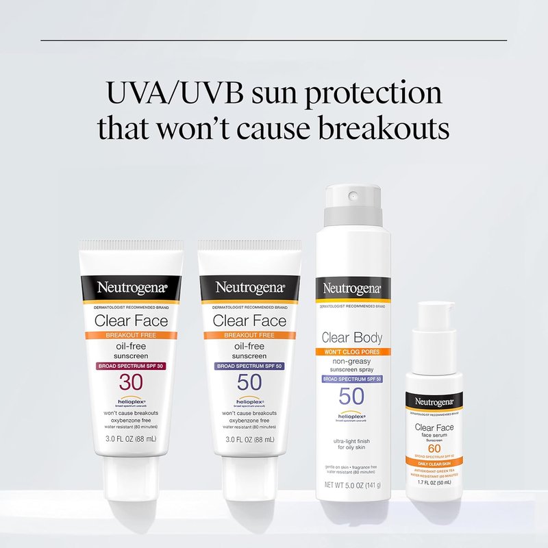 Neutrogena Clear Face Sunscreen Lotion - SPF 50 for Acne-Prone Skin | Oil-Free, Matte Finish, 3 Fl Oz