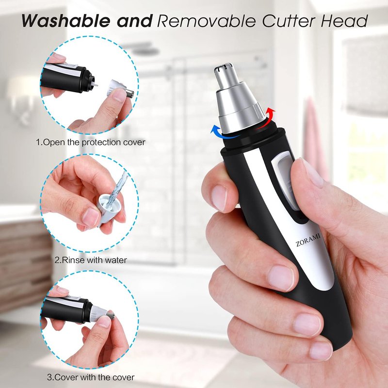 Ear and Nose Hair Trimmer - Professional Painless Clipper for Men & Women | IPX7 Waterproof, Dual Edge Blades, Black