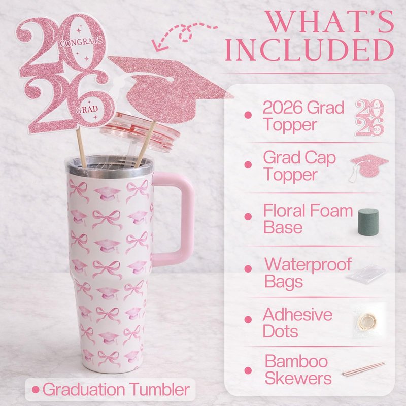 ORIENTAL CHERRY Graduation Gifts - 40oz Tumbler Bouquet Gift Kit - Class of 2026 Gift Ideas for Her Women Girls Funny Congrats Grad Gifts for 6th 8th Middle High School College