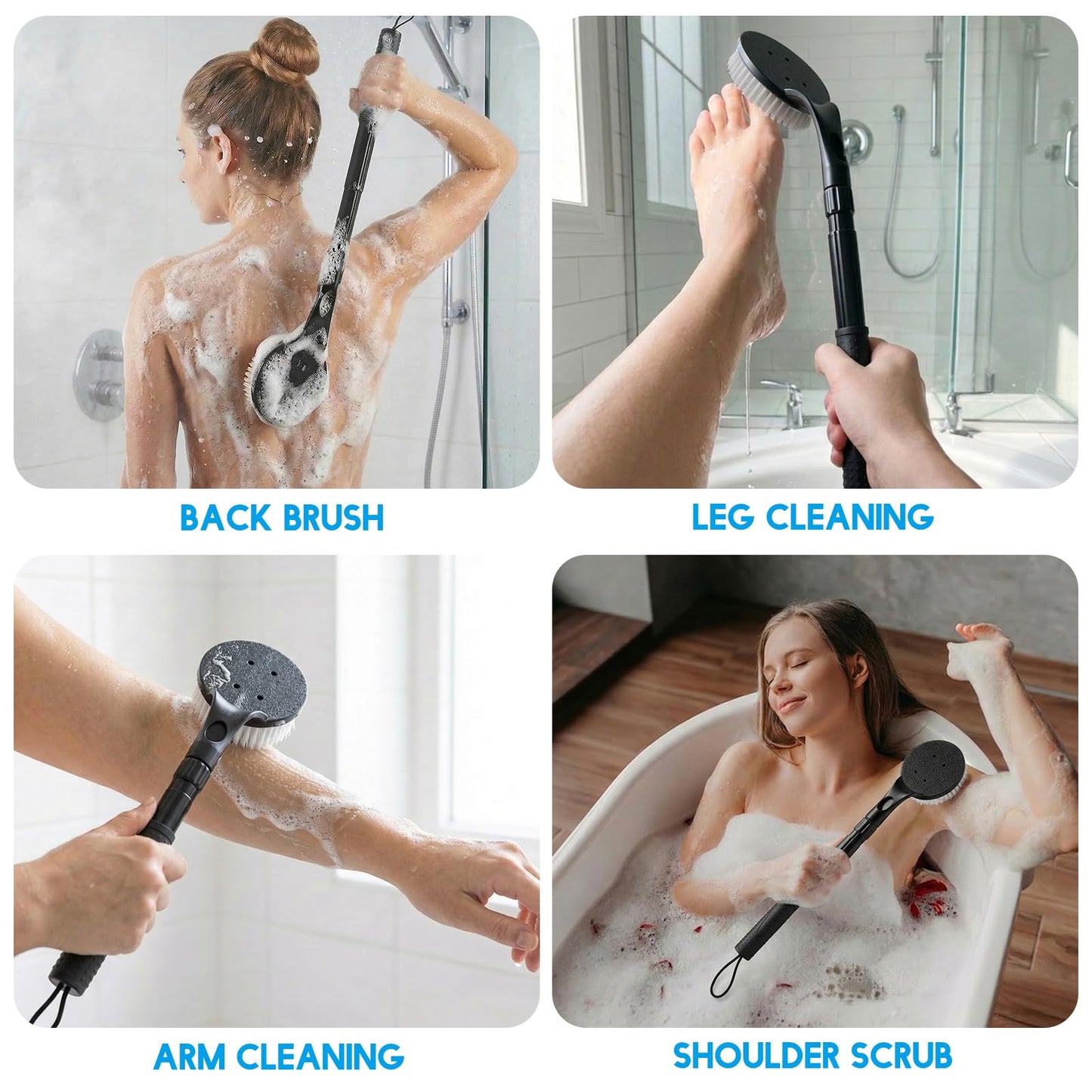 Long Handle Back Scrubber for Shower, 25.7” Telescopic Anti-Slip Bath Brush, Easy Reach Back Cleaner for Exfoliating Dead Skin, Great for Elderly, Disabled & Hard-to-Reach Areas