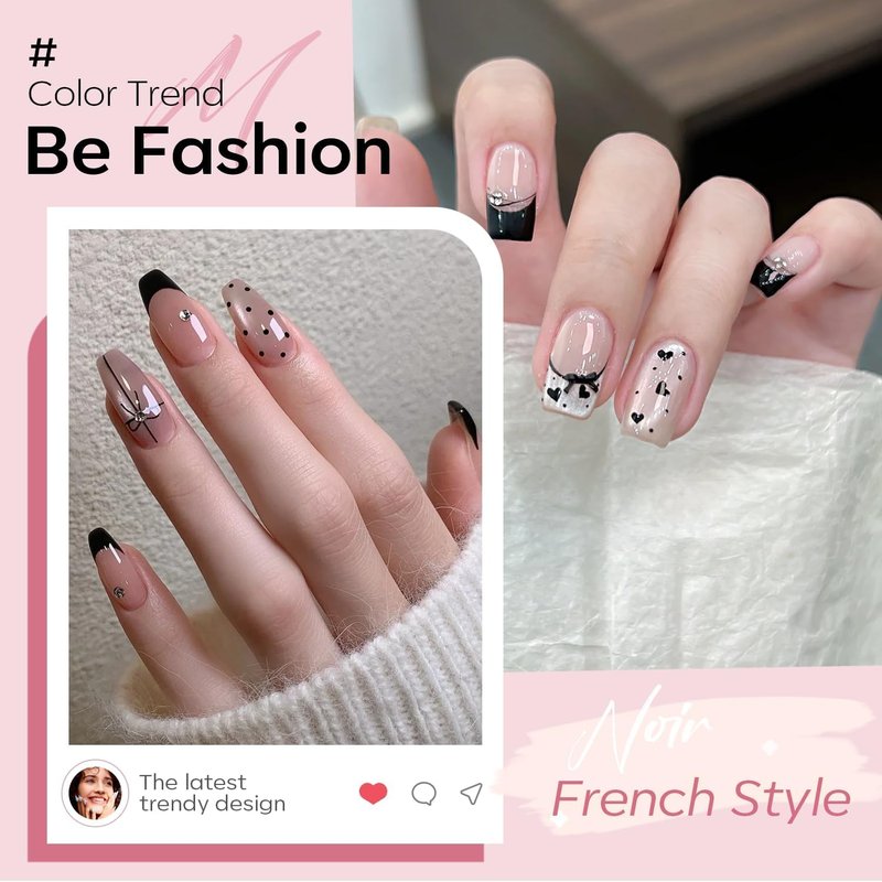 modelones French Tip Gel Nail Polish Set 2 Pcs 15ml Black and Milky Pink French Manicure Kit Sheer Pink Soak Off U V LED Jelly Base Color Gel Polish Nail Art Home DIY Gift for Women
