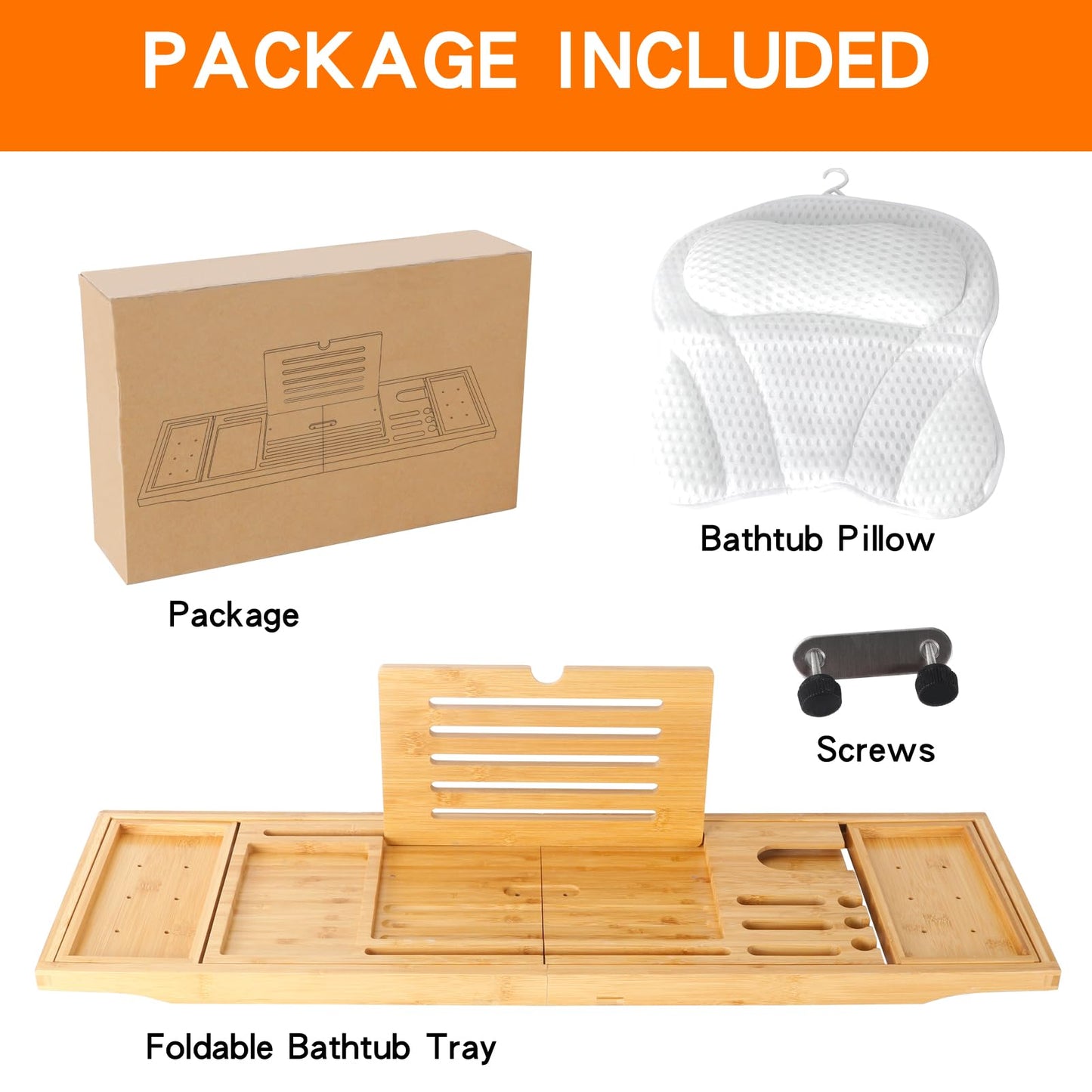 Bathtub Tray Table and Bath Pillow, Expandable and Foldable Bath Caddy Tray for Tub, Luxury Bathtub Accessories