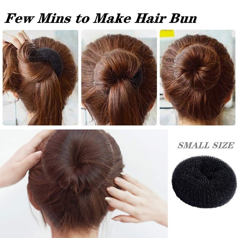 Extra Small Hair Bun Maker for Kids, 6 PCS Chignon Hair Donut Sock Bun Form for Girls, Mini Hair Doughnut Shaper for Short and Thin Hair (Small Size 2 Inch, Black)