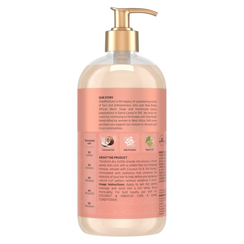 Shea Moisture Coconut & Hibiscus Shampoo for Thick Curly Hair - Hydrating Cleanser, 24 Fl Oz