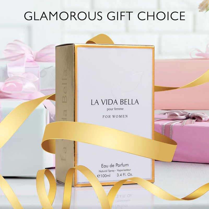 La Vida Bella Eau De Parfum for Women 3.4 Fl Oz- Floral Fruity Fragrance - Rich & Elegant Aroma - Scents of Iris, jasmine & Orange Blossom - Warm & Powdery Base of Almond - 100ml Bottle for Daily Wear