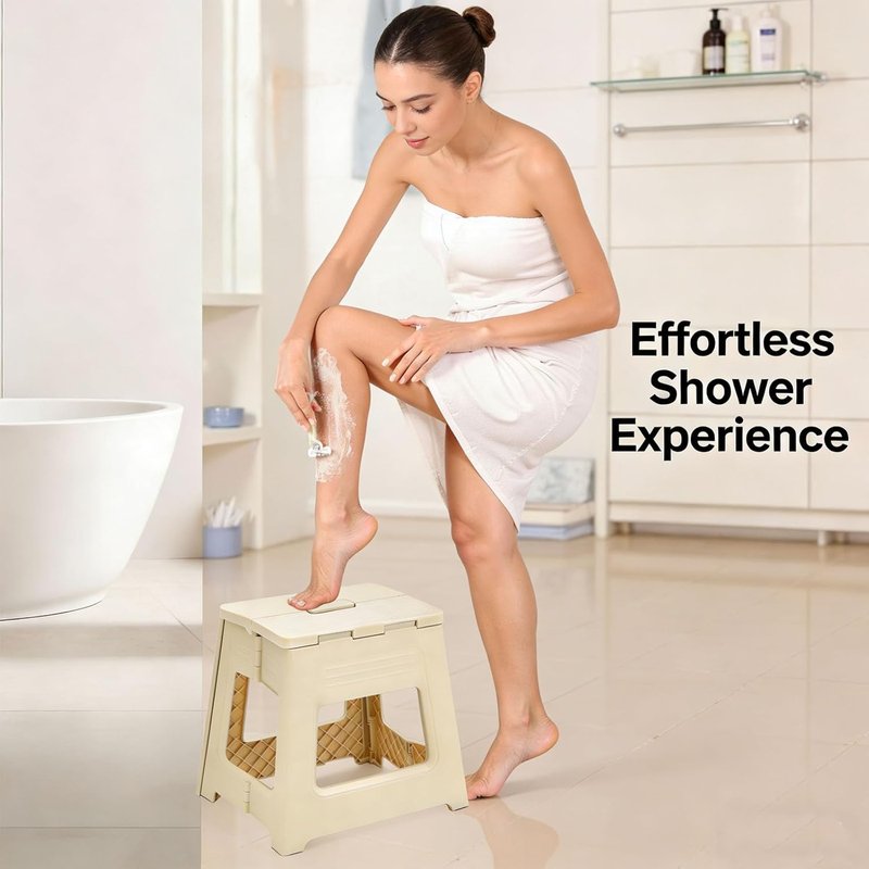 Foldable Shower Stool - Anti-Slip Foot Rest for Shaving Legs | 11.9" Height, Compact Design for Travel & Bathroom