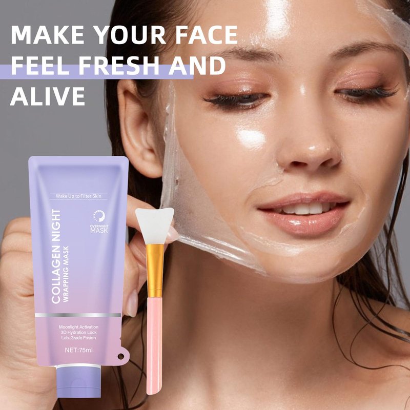 Collagen Night Wrapping Mask | Overnight Peel Off Facial Mask for Deep Hydration & Skin Firming | Reduces Sagging & Dullness, Moisturizes & Tightens | Includes Brush | Anti-Aging Skin Care (1pc)
