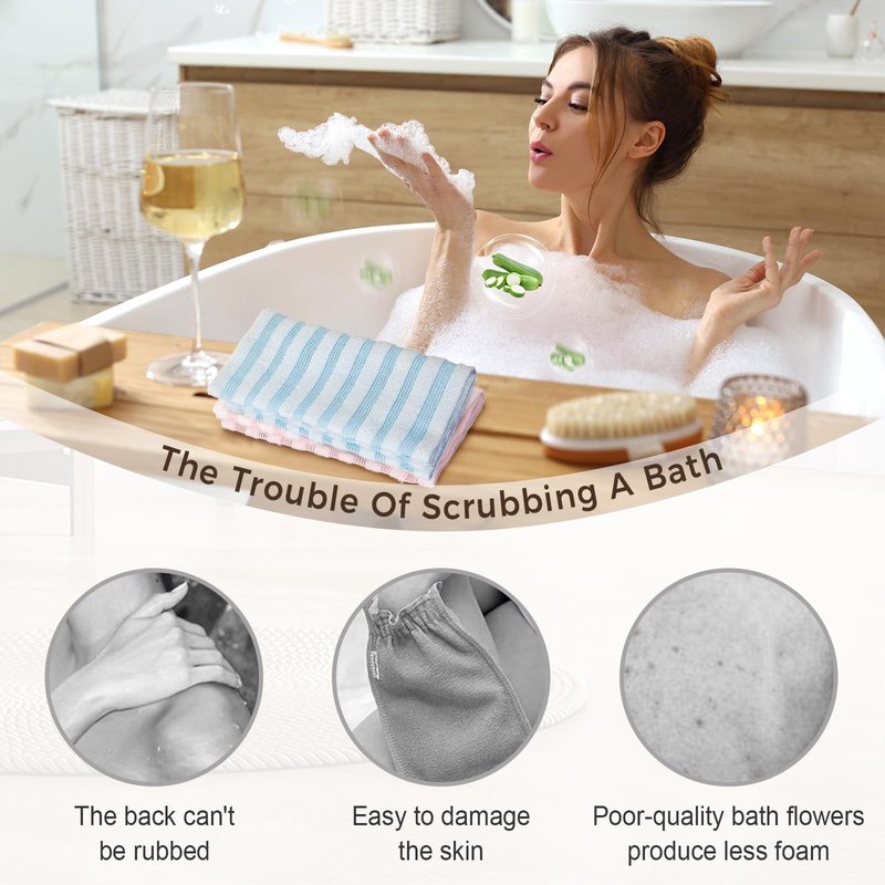 Fiopet 2 Packs Exfoliating Shower Towel for Men and Women, 2026 Upgraded Dual-Sided Deep Cleansing Scrub Wash Back Bath Cloth for Body Face, Exfoliating Washcloth Back Body Scrubber (Mix Color)