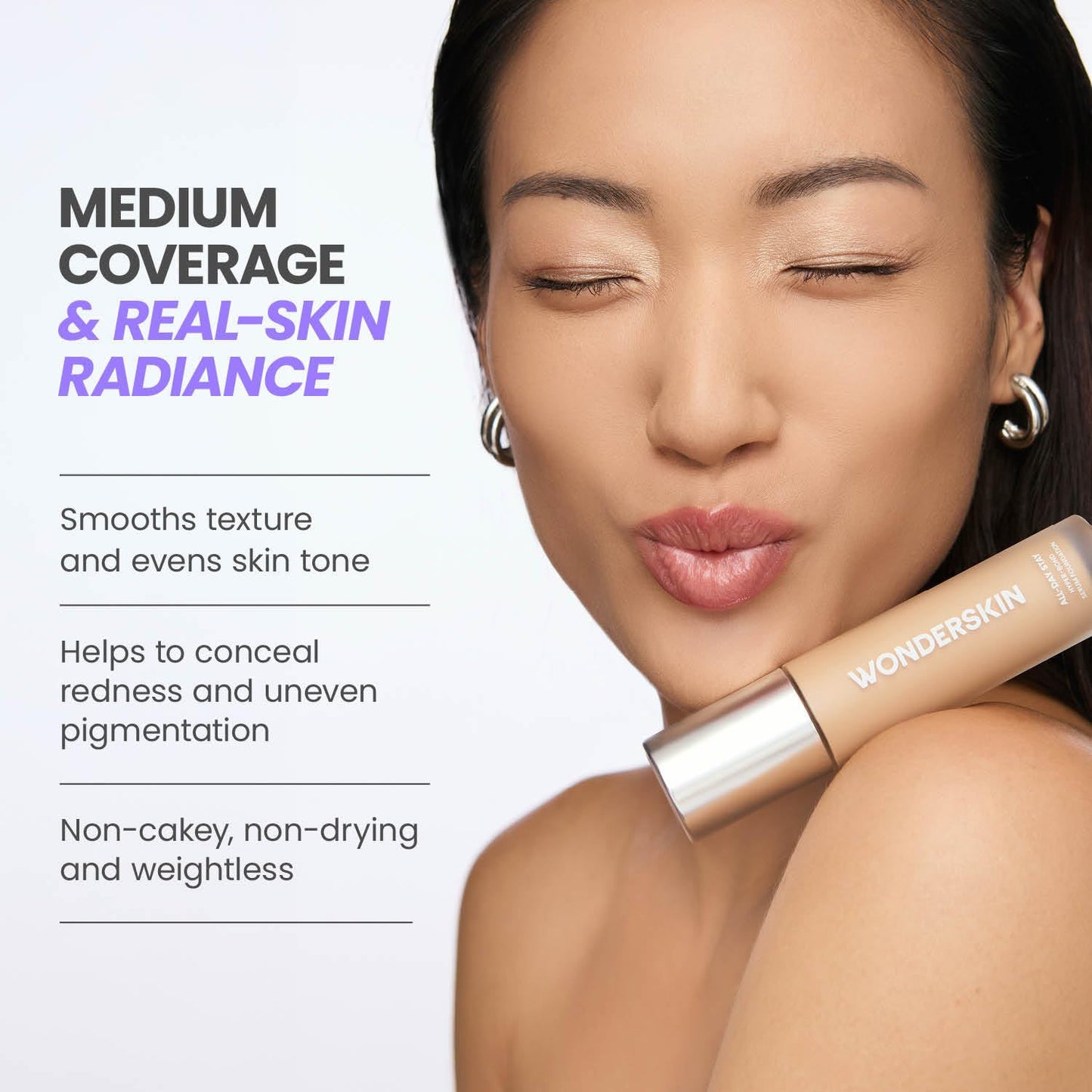 Wonderskin Hyper Bond All-Day Stay Serum Foundation – Waterproof, Transfer-Proof, 24HR Longwear Face Makeup with Niacinamide & Hyaluronic Acid – Lightweight, Natural Finish (Bliss)