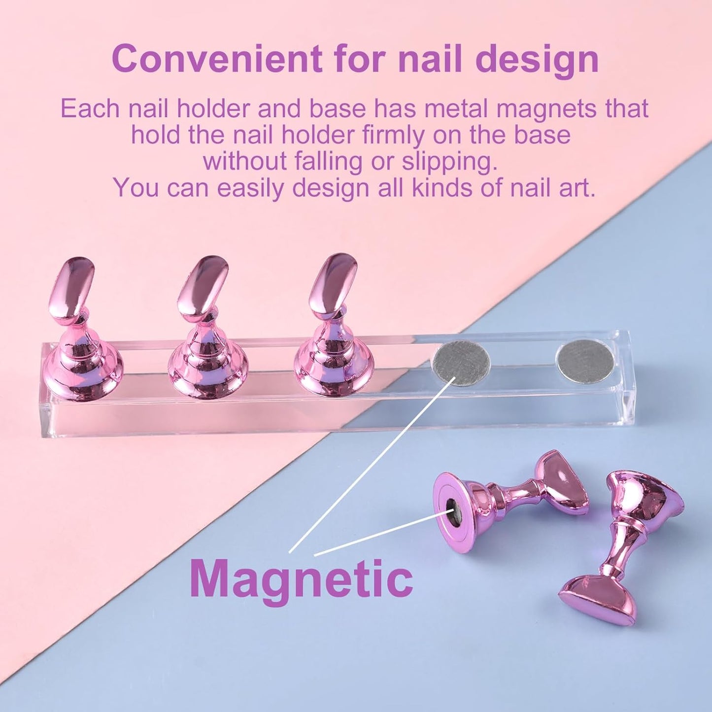 Skiennix Nail Stand Set - Magnetic Display Holder for Press-On Nails | Pink | Perfect for Home & Salon Use