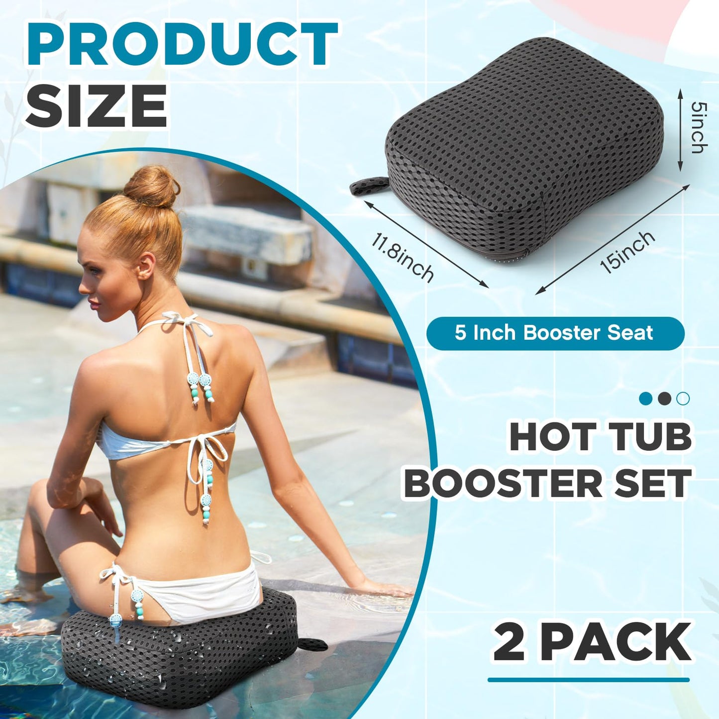 Suzile 2 Pcs Hot Tub Booster Seat Weighted Spa Bathtub Booster Seat Quick Dry with Micro Dot Non Slip Bottom Portable Cushion with 3D Air Mesh Cover Tub Accessory for Indoor Outdoor