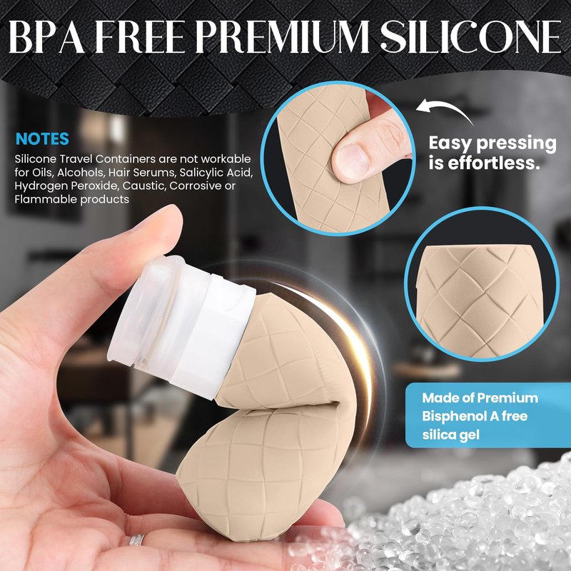 Silevoler Travel Bottles for Toiletries, TSA Approved Silicone Travel Size Containers for Toiletries, BPA Free Leak Proof Refillable Essentials Accessories, Shampoo and Conditioner Bottles (Cream)