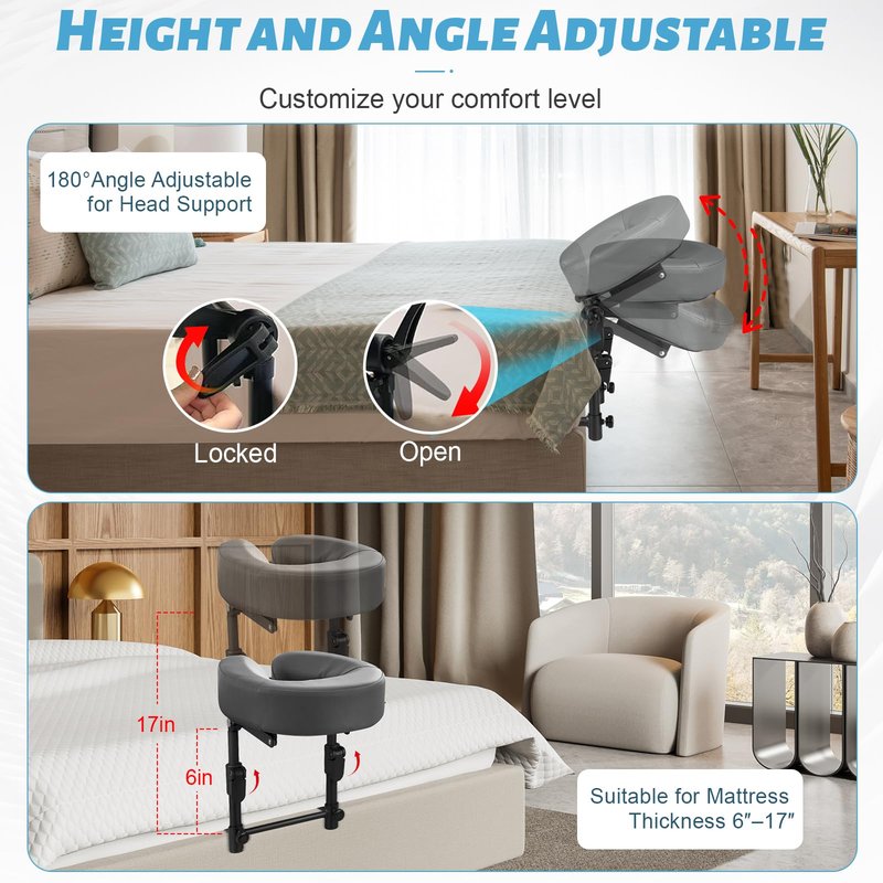 HoMove Massage Headrest for Bed, Adjustable Massage Face Cradle at Home, Portable Bed Massage Head Holder, Massage Table Head Rest for Salon Spa, Face Down Pillow After Eye Surgery, Dark Gray
