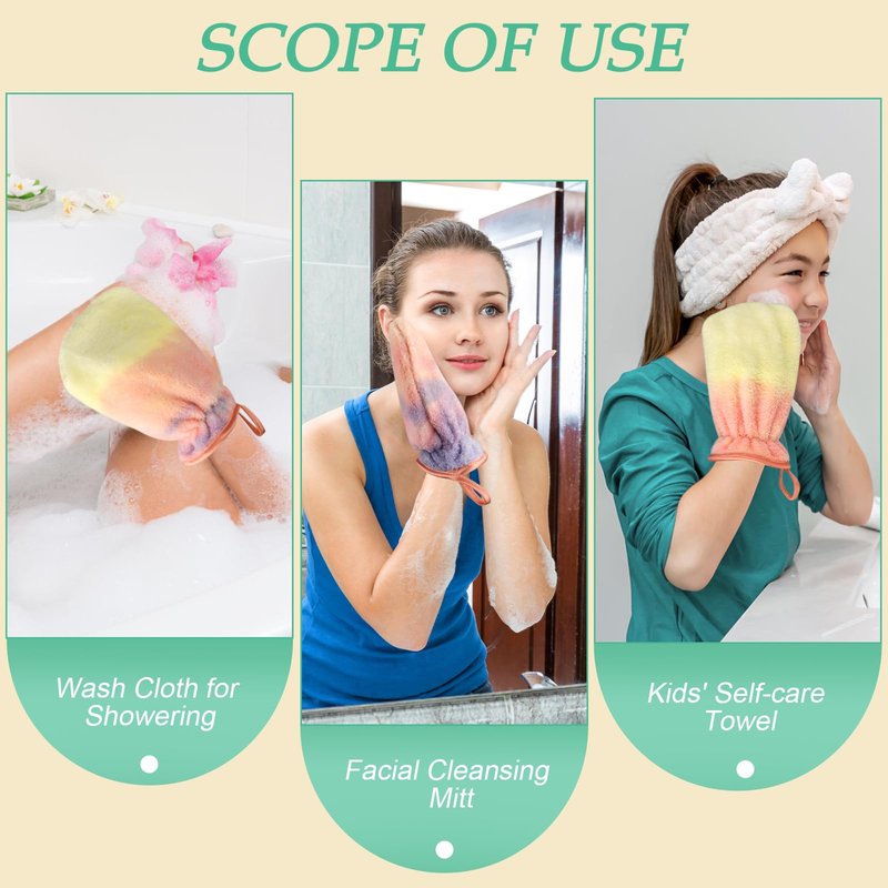 PHOGARY 8 Pack Microfiber Wash Mitts for Face Body, Soft Face Shower Bath Mitts Coral Fleece Washcloths, Reusable Makeup Remover Mitt, European Style Wash Cloth with Hanging Loop, Tie Dye, 7.8X 5.1in