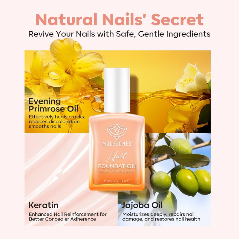 Modelones Nail Strengthener - Extra Strong Growth Jelly in Nude Pink | 15ml Nail Hardener for Healthy Nails