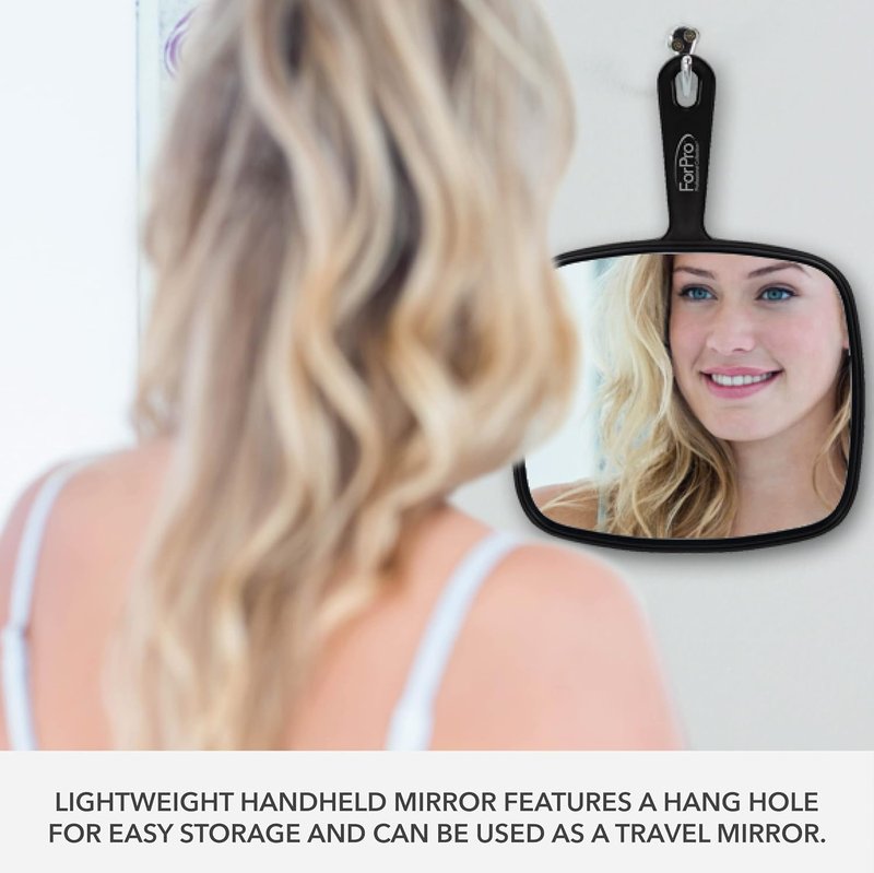 ForPro Professional Collection Extra Large Hand Mirror - Distortion-Free Reflection, 9" W x 12" L, Black