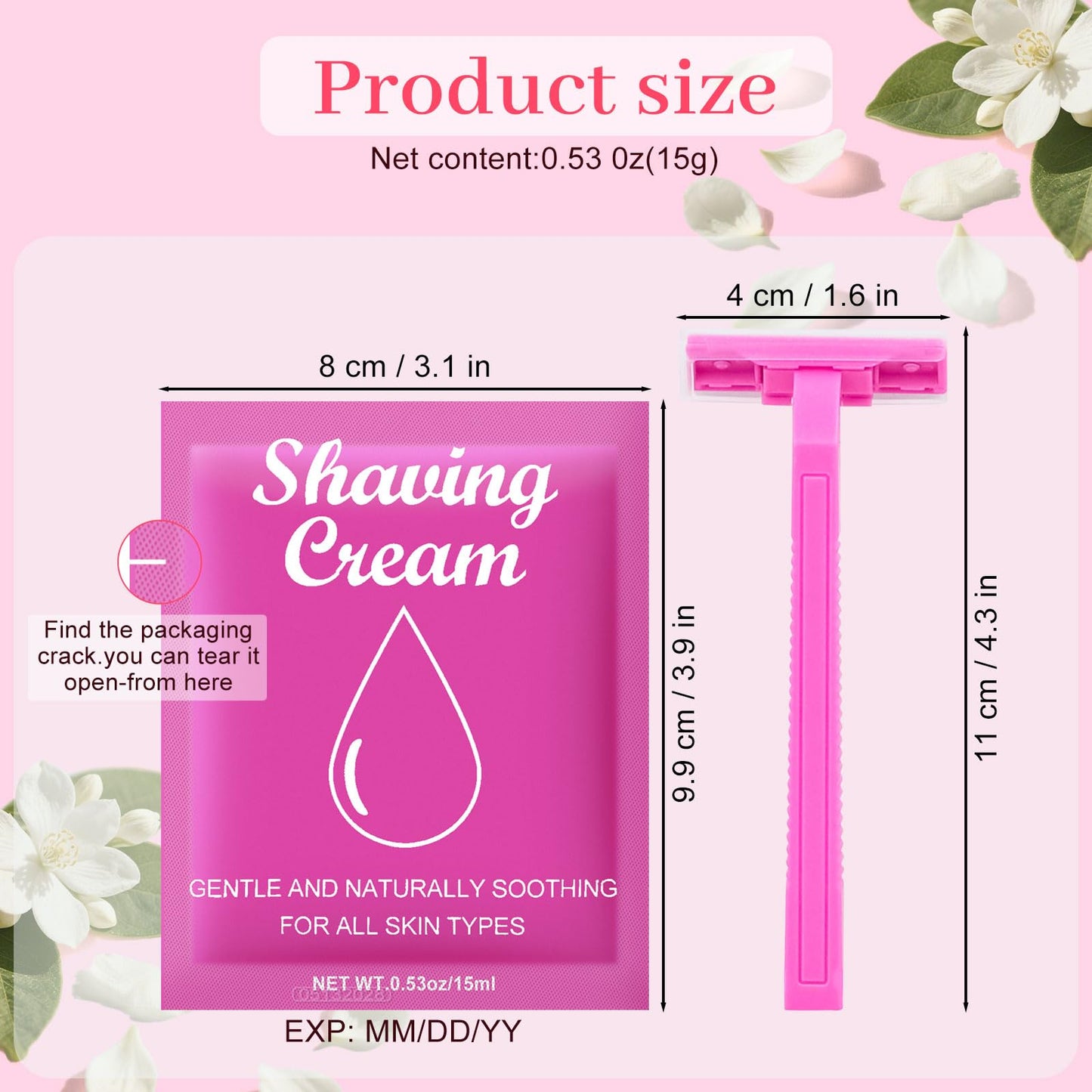 Women's Disposable Razors Individually Wrapped and Womens Shaving Cream Bulk Travel,Twin Blade,Disposable Razors Women Bulk with Clear Safety Cap Care Dry Skin 0.53oz Shave Gel for Travel Guests
