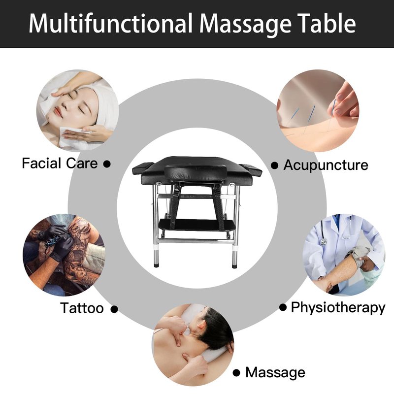 Lovswan Portable Massage Table, Foldable Height Adjustable Lash Bed for Salon and Spa, PU Leather Facial Tattoo Bed, Lightweight and Stable Esthetician Table (Black)