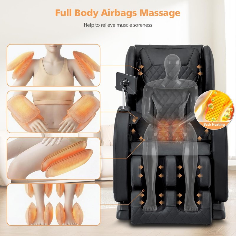 AVSAMOQ Massage Chair Full Body, Zero Gravity Massage Recliner with Air Pressure, 8 Fixed Points Massage Rollers, Heating, Foot Roller, LCD Screen Control, Home Office Use