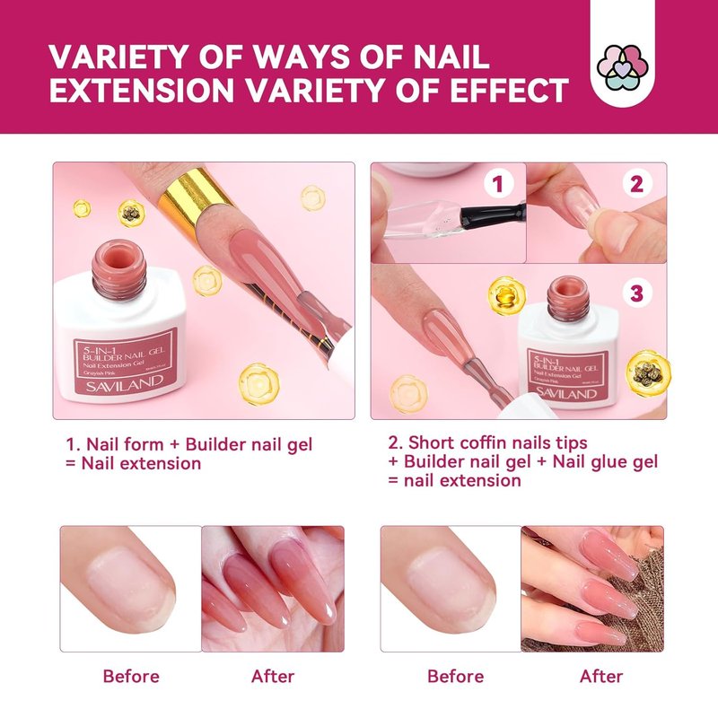 SAVILAND Builder Nail Gel Kit - 6 Colors 10ml Hard Gel with Nail Drill & Mini UV Lamp for Home Salon