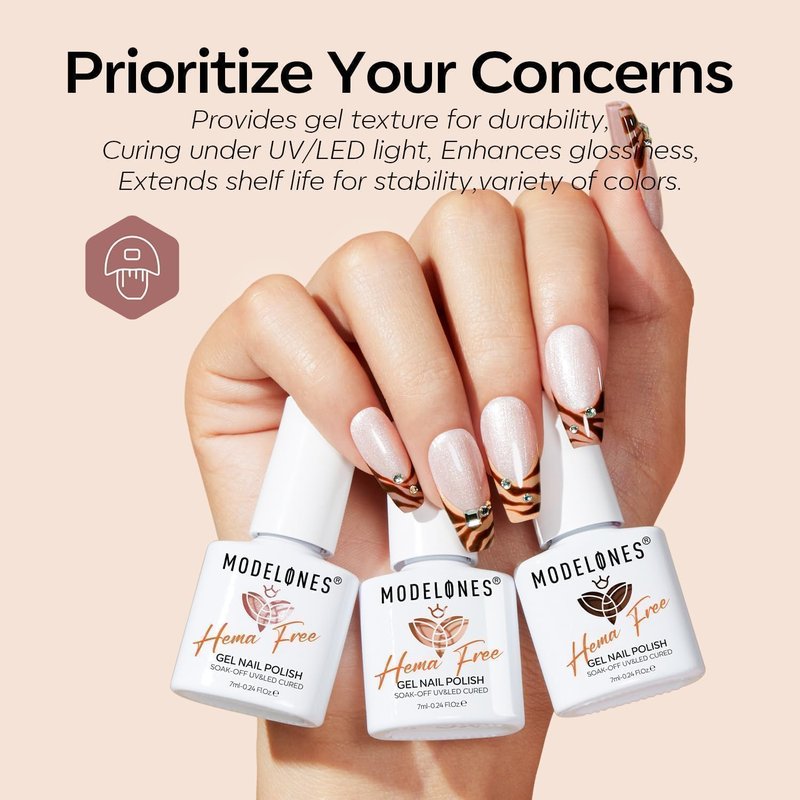 modelones Nude Hema Free Gel Nail Polish Set, 6 Colors Nude White Neutral Brown Skin Tone Beige Khaki Glitter Gel Polish Kit 2026 Spring Gel Nail Kit Polka Dot Nails Soak Off French Nail Art Manicure