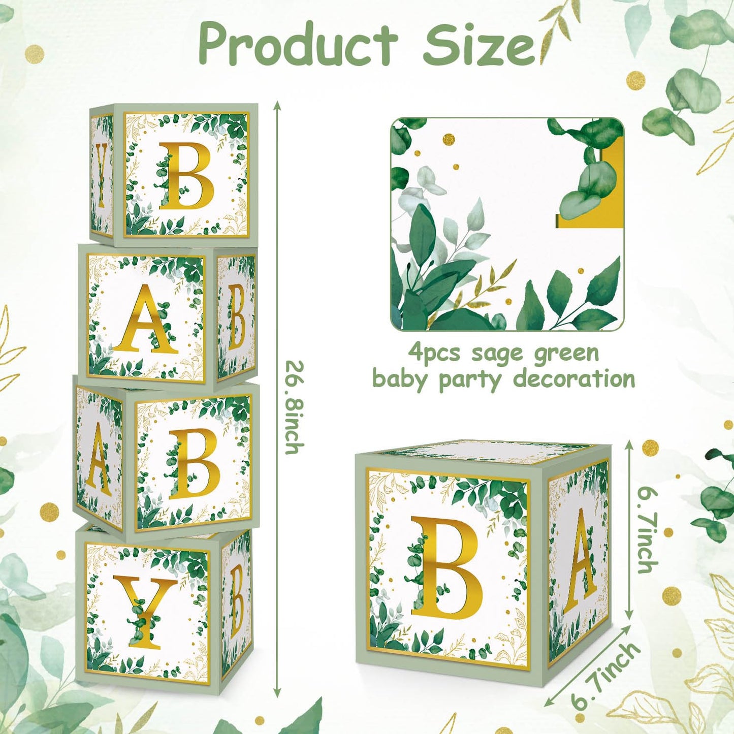 TSVATE Sage Green Baby Shower Boxes, 4PCS Sage Green Gender Reveal Party Supplies Party Centerpiece for Baby Shower First Birthday Decorations (Without Flowers)