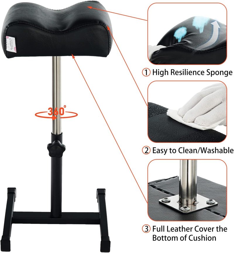 Adjustable Height Pedicure Manicure Footrest - Spa Salon Nail Care | Black