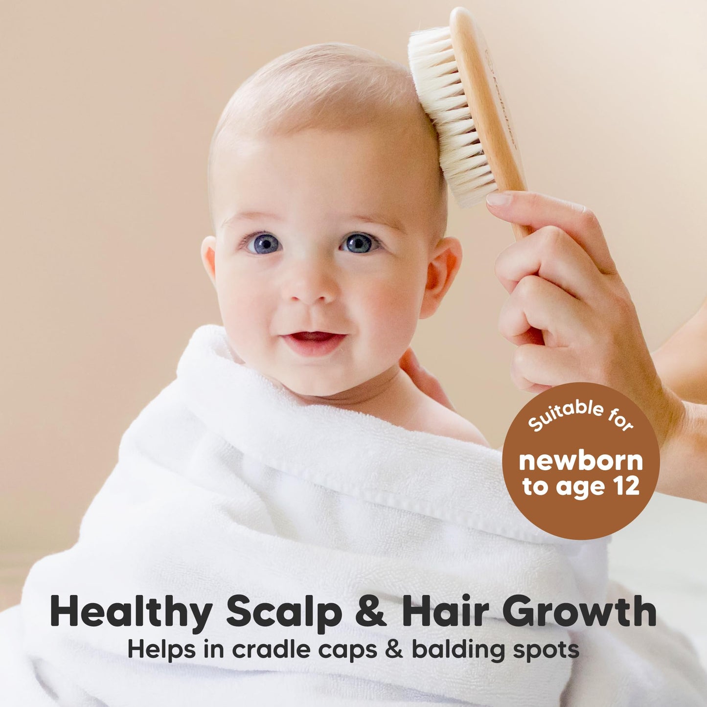 Wooden Baby Hair Brush for Toddler Girls, Boys - Cradle Cap Brush for Babies, Soft Goat Bristles, Perfect Gentle Scalp Newborn Comb for Infant, Girls, Boys, Bath Essentials(Walnut, Regular)