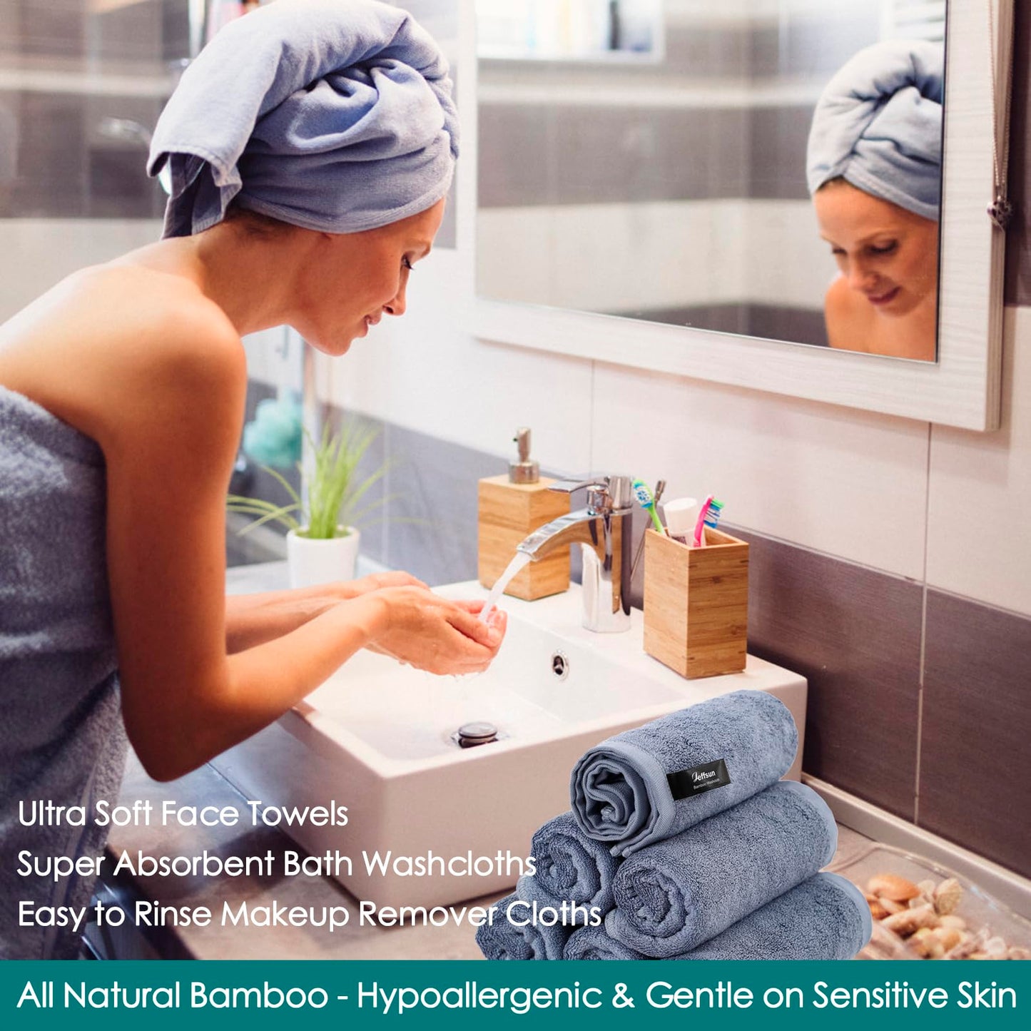 Reusable Makeup Remover Towels, Super Soft and Gentle Face Towels on Sensitive Skin, 13x13 inch Extra Large Wash Cloths for Face and Body, Easy to Clean Fast Dry Denim Blue Facial Cleaning Cloths