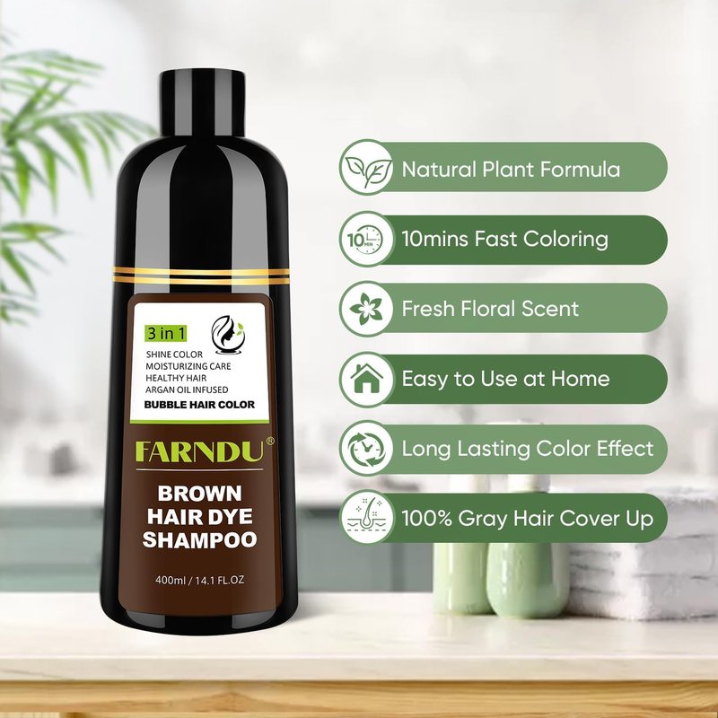 Brown Hair Dye Shampoo - 3-In-1 Natural Color Treatment for Gray Hair | Ammonia & Paraben Free