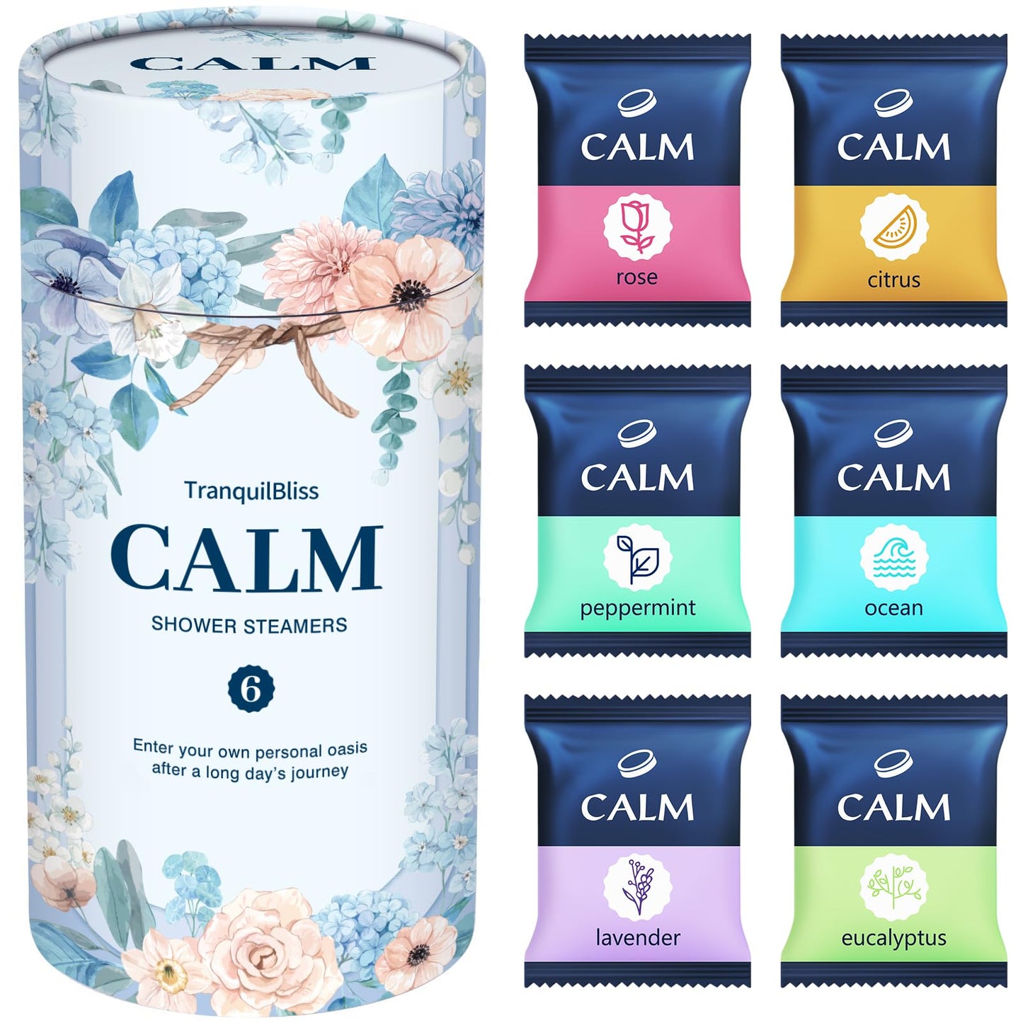 TranquilBliss Shower Steamers 6 Count, Scented Shower Bombs with Organic & Natural Fragrance, Self-Care & Relaxation Birthday Gifts for Women Who Have Everything - Valentine's Day Presents