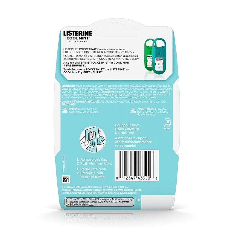 Listerine Cool Mint Pocketpaks Breath Strips, 12-24-Strip Pack Total 288 Strips