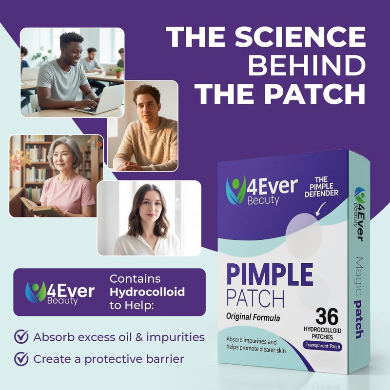 4Ever Beauty Hydrocolloid Pimple Patches for Face & Body | Ultra-Thin Invisible Acne Spot Covers | Pimple Stickers 36 Count (12mm) | Original
