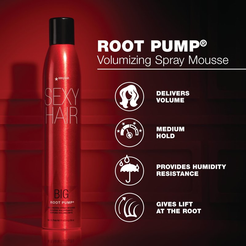 SexyHair Big Root Pump Volumizing Spray Mousse, 10 Oz | Volume with Medium Hold | Up to 72 Hour Humidity Resistance