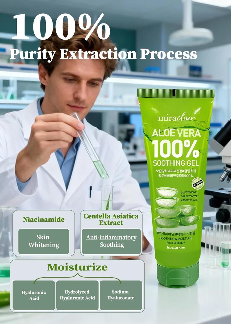 Aloe Vera Gel - 100% Pure Moisturizing Gel for Face & Body | Soothing Sunburn Relief, Travel Size 8.79 oz