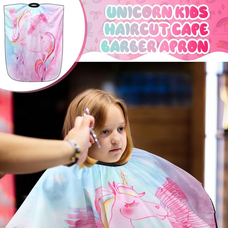 Ramede Kids Haircut Capes - Waterproof Unicorn Barber Capes for Girls | Adjustable Snap Closure