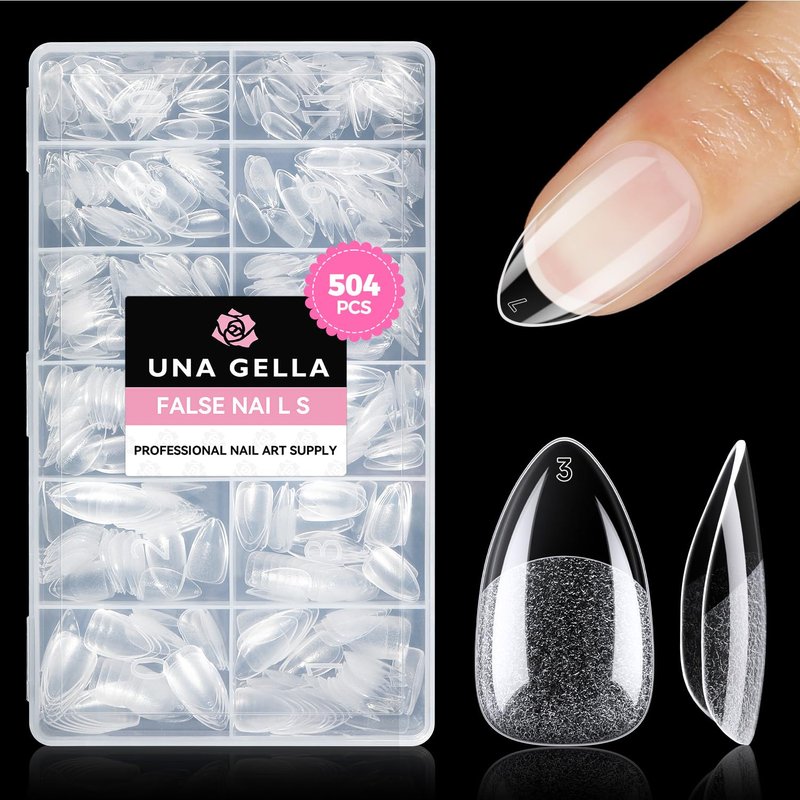 Short Almond Nail Tips - 504PCS Soft Press-On Gel Nails | Pre-Shaped Full Cover Acrylic Gelly Tips in 12 Sizes